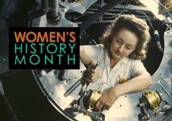 Woman working with the text, Women's History Month. 