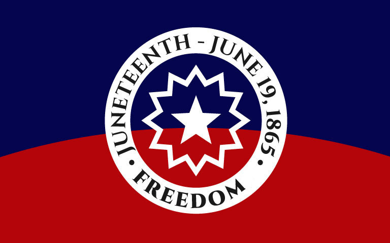 Juneteenth logo with the text Juneteenth, June 19, 1865, Freedom..
