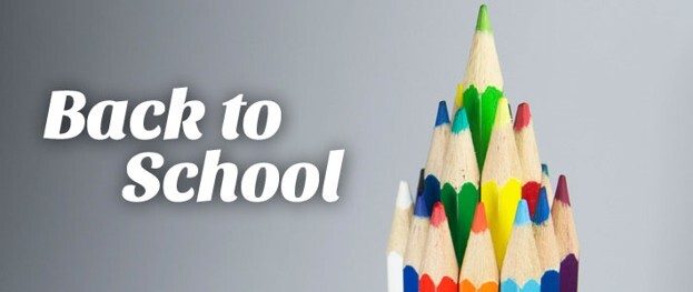Twelve colored pencils arranged in a pyramid shape with the words Back to School.