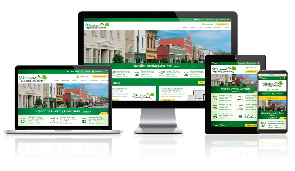 Marion HA website shown on 4 device screens