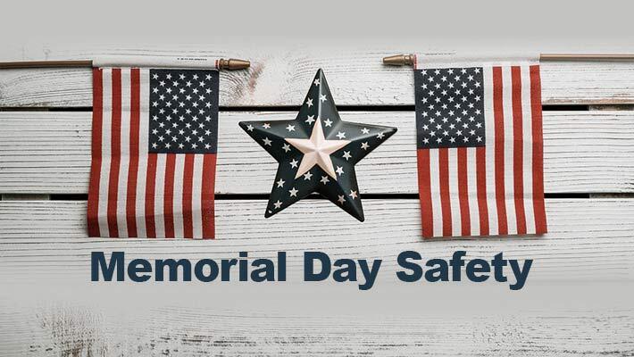 Memorial Day Safety banner with flags and star